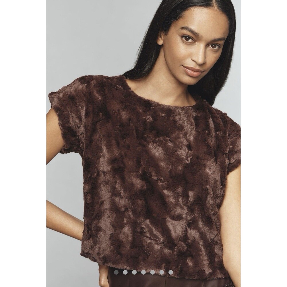 Anthropologie Maeve Chocolate Brown Faux Fur Tee Size Medium EUC
